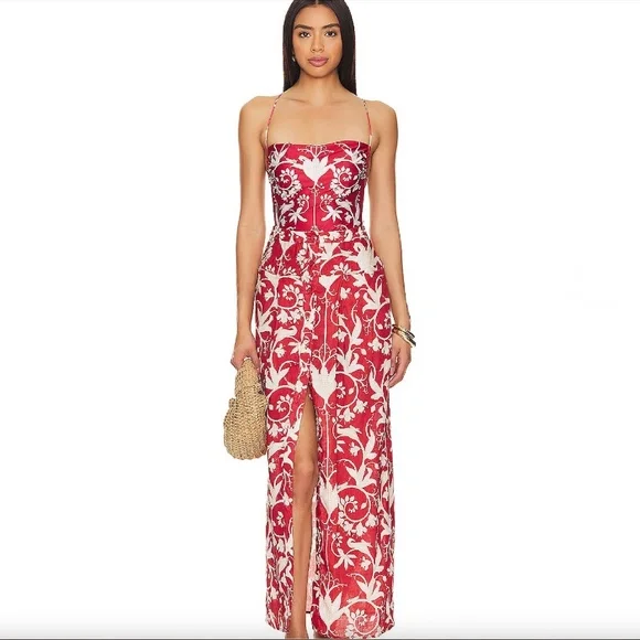 Agua by Agua Bendita Coralina Maiz Linen Skirt With Faux Pearls Sz M - Picture 7 of 10